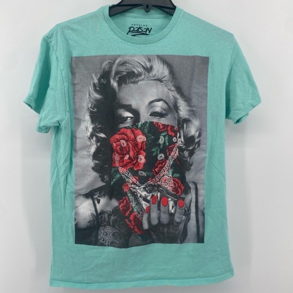 Popular Poison Marilyn Monroe Graphic Tee Teal Medium
